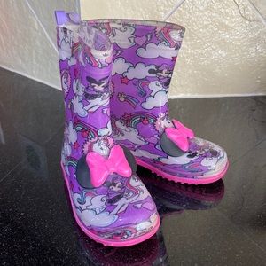 Disney Minnie Mouse Rain Boots Size 8T Girls Pink & Purple Unicorns